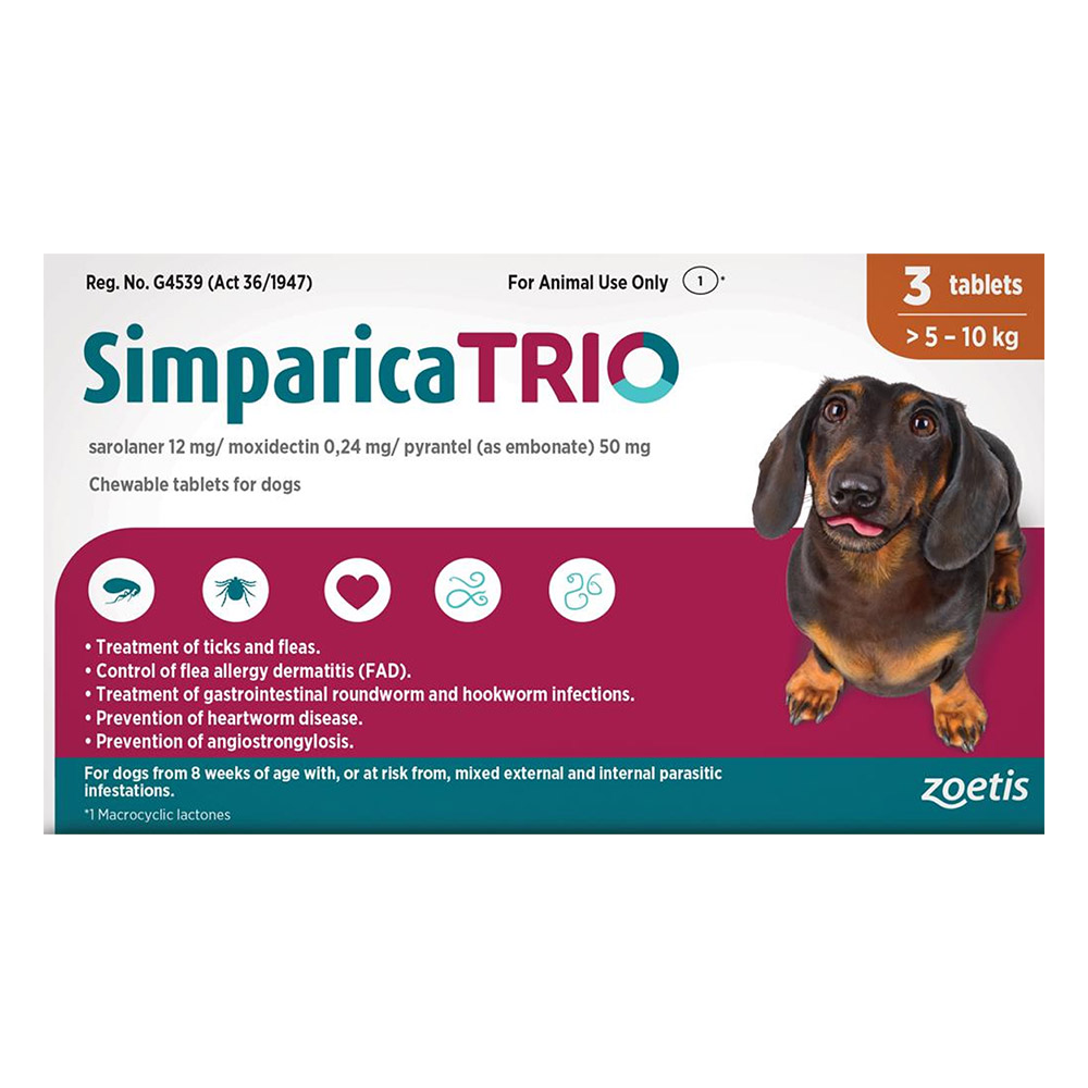 Simparica TRIO for Dogs 5.1 - 10kg (CARAMEL)
