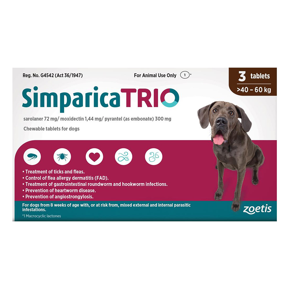 Simparica TRIO for Dogs 40.1 - 60kg (DARK BROWN)
