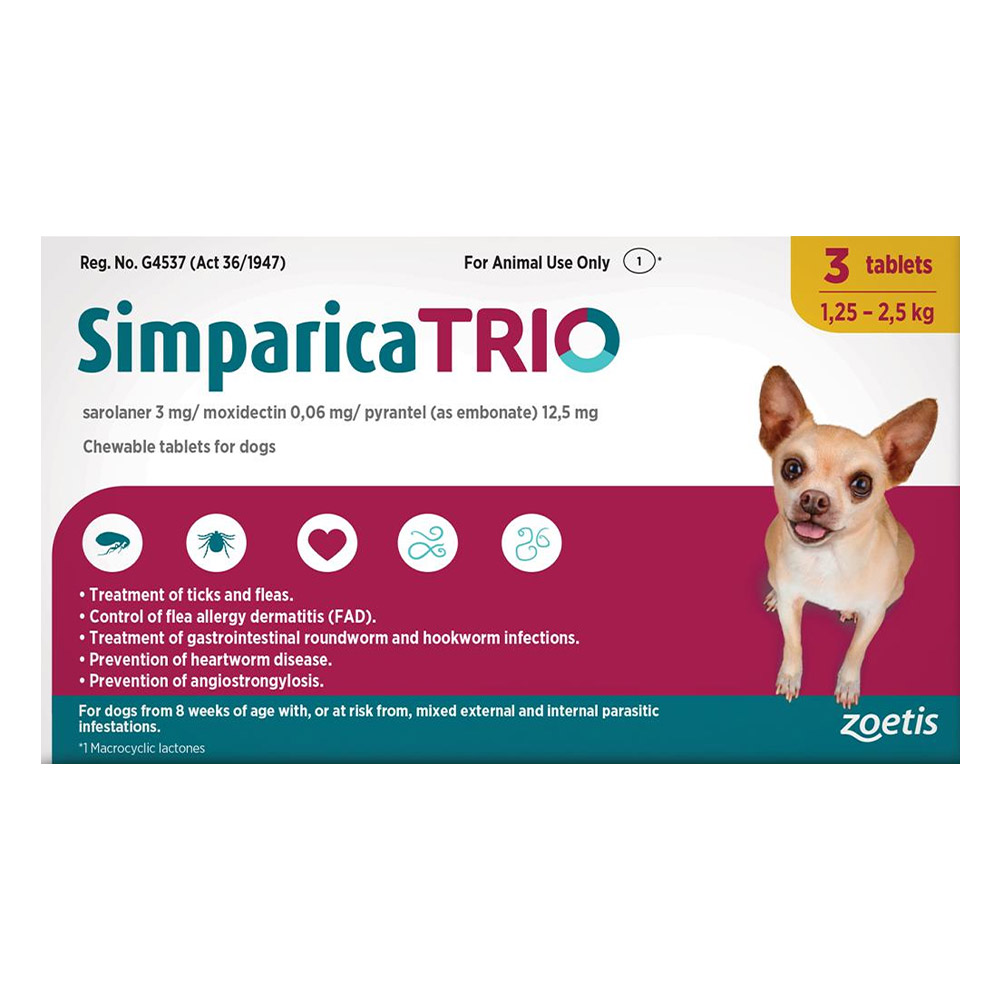 Simparica TRIO for Dogs 1.3 - 2.5kg (GOLD)