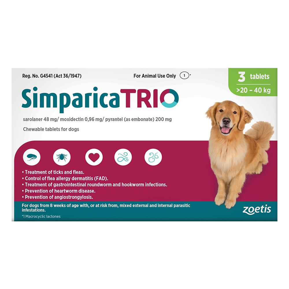 Simparica TRIO for Dogs 20.1 - 40kg (GREEN)